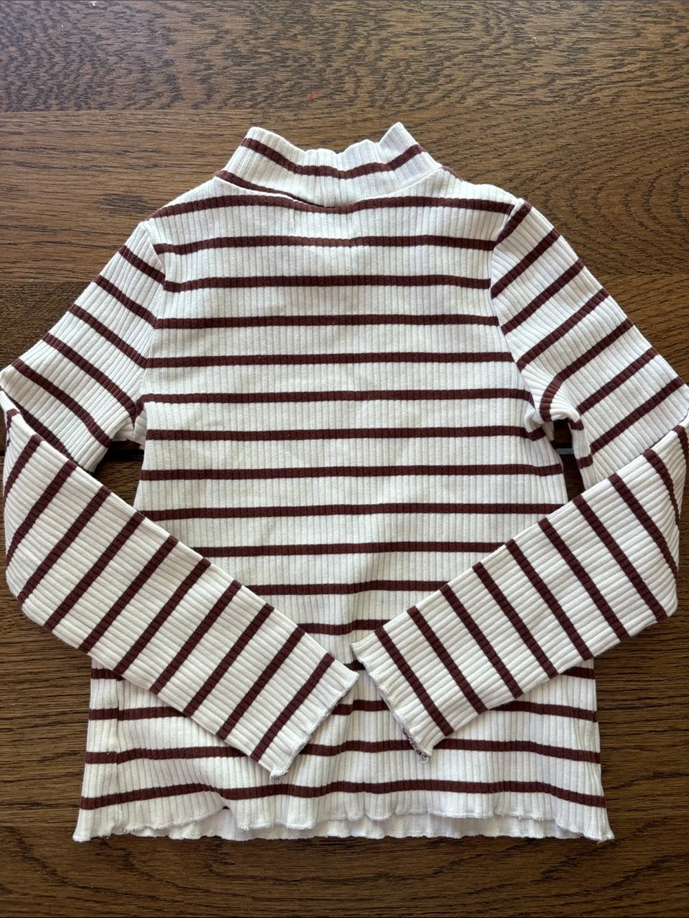 Rachel Zoe Cream Brown Ribbed Stripe Mock Neck Long Sleeve Shirt